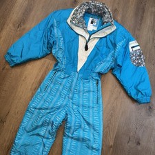 Kaelin Ski Suit One Piece Snowsuit Womens 4 Snow Bib Vtg Retro Neon Blue 1980s