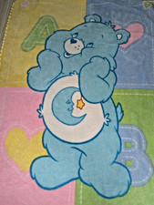 Care Bears Goodnight Bear Vintage baby blanket USED READ pastel color block AB