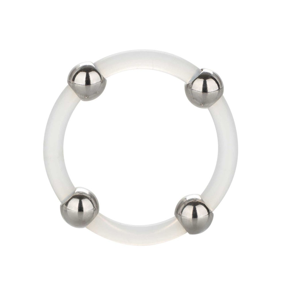 Steel Beaded Silicone Cock Ring Sturdy & Stretchy Enhance Your Pleasure - Large
