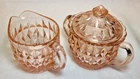 Vintage Jeannette Glass Windsor Pink Diamond Creamer & Sugar Bowl - Depression