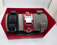 Guess Women's Cuff Watch Gift Set 3 Interchangeable Bands Brand New With Case
