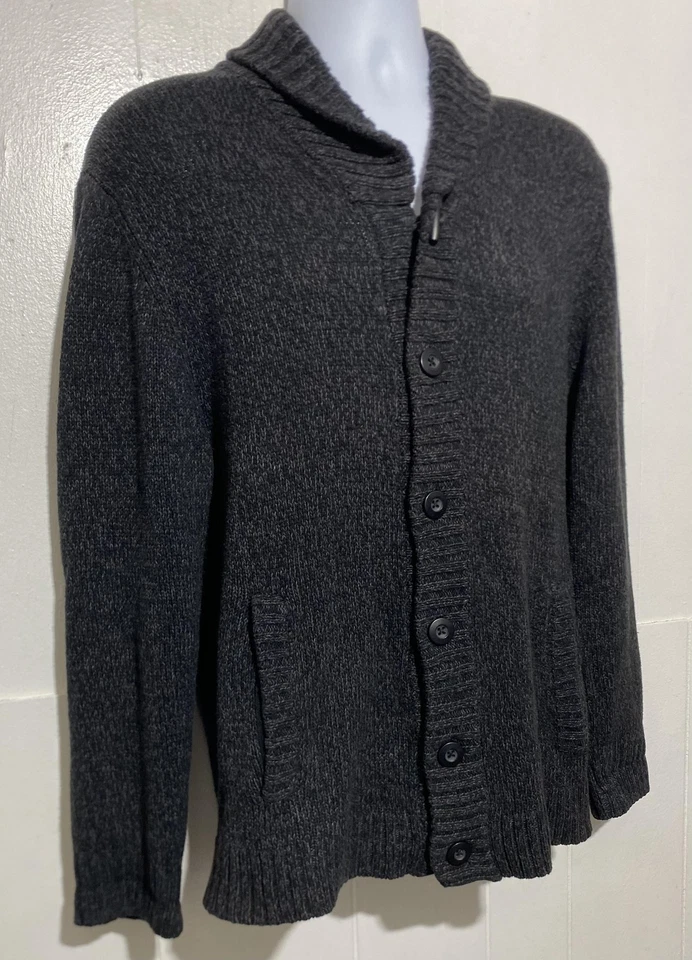 Cárdigan suéter Urban Pipeline para hombre grande gris cuello chal botón delantero tejido Foto 3 de 4