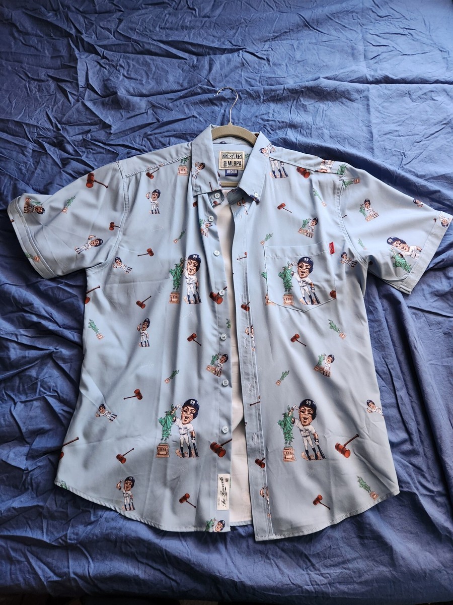 new york yankees dress shirt Men's Margaritaville Blue New York Yankees Linen Party Button-Up Shirt Size: Large