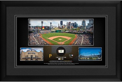 Pittsburgh Pirates Framed 10x18 Stadium Panoramic Collage & Piece of GU Baseball