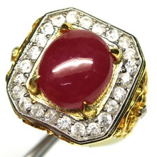 925 Sterling Silver 12 x 14 mm. Red Ruby  Zircon Jewelry Men's Ring Size 9.75