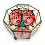 1960's Ladybug stained glass mirrored with brass hexagon jewelry box
