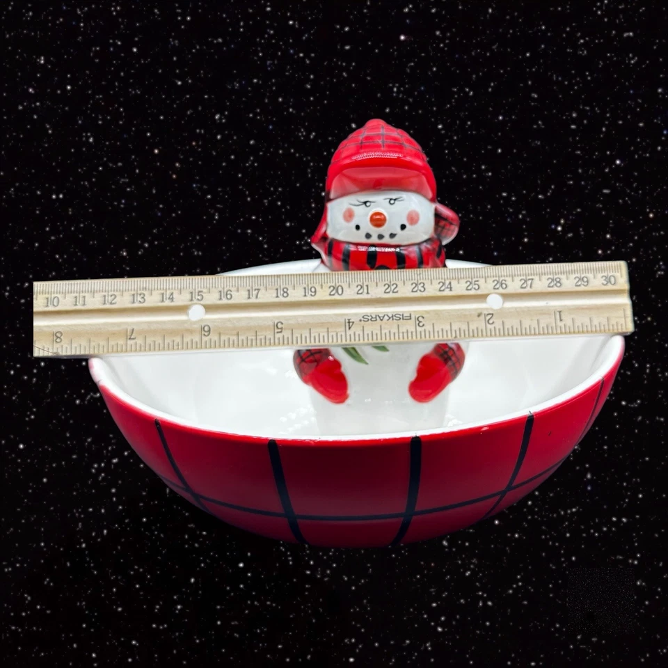 Plato muñeco de nieve Pfaltzgraff Camp Jingles 2009 plato de caramelo con muñeco de nieve interior 6”T 7,5 W Foto 4 de 4