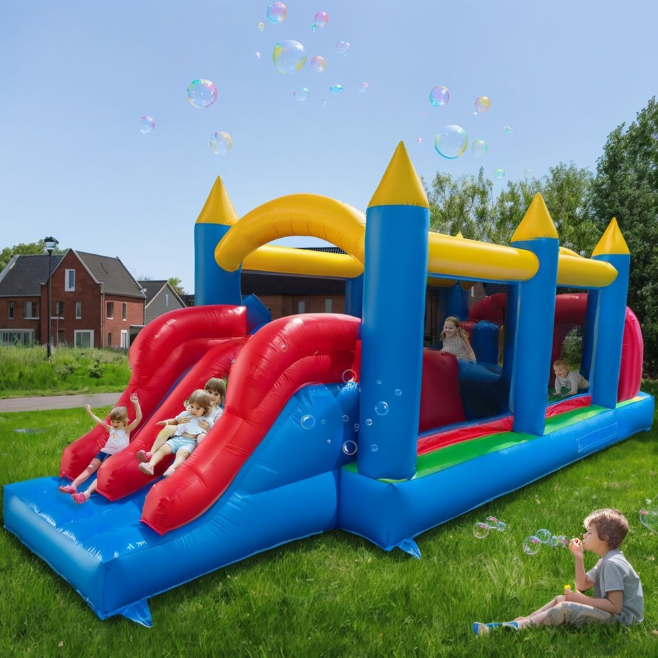 24FT Commercial PVC Inflatable Bounce House Obstacle Course Dual Racing ...