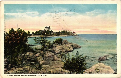 MICHIGAN Marquette Lighthouse Point at Lake Superior MI c1916 Postcard