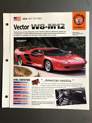 1971 - 1997 Vector W8-M12 Coupe Poster, Spec Sheet, Folder