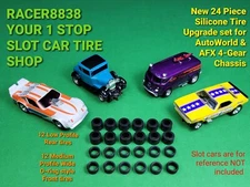 AFX AURORA AUTO WORLD 4-Gear Wide Silicone Fronts & Low Profile Rears Slot Car