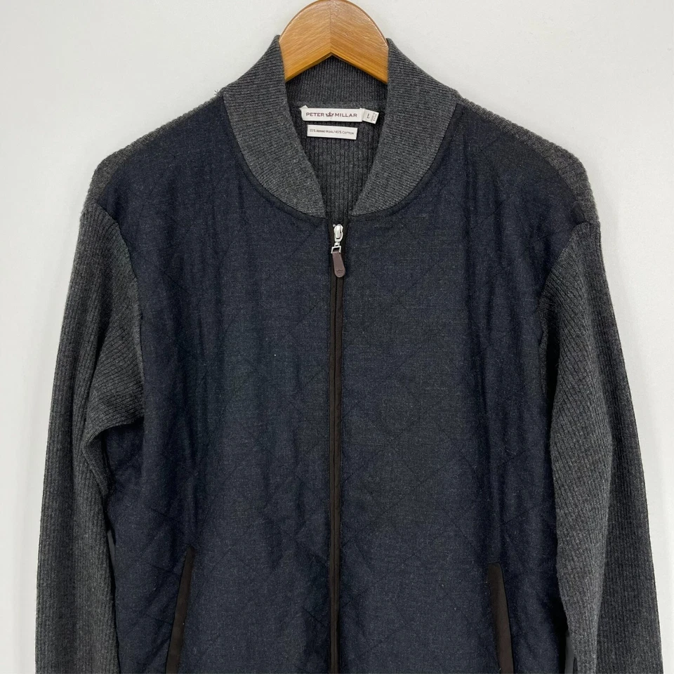 Peter Millar Jacket Men's L Gray Full Zip Quilted Wool Cotton Blend Golf - Image 2 of 4
