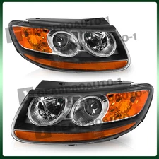 For 2007-2012 Hyundai Santa Fe 6pin Halogen Headlights Black Amber Headlamps 2pc