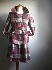 Lee Cooper Tartan Coat 10 Red Trench Check Punk Belt Steampunk Sherlock Dress