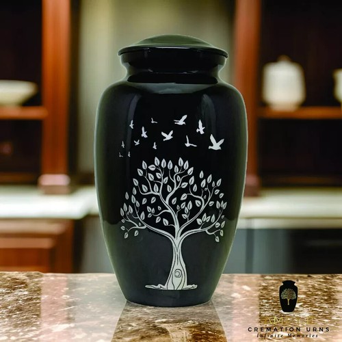 Urnas de cremación Tree of Life para cenizas humanas - Urna funeraria conmemorativa para adultos negra - Imagen 4 de 7