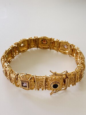 Ross Simons Etrusker Sterlingsilber 18 Karat Gold Vermeil Edelstein Armband