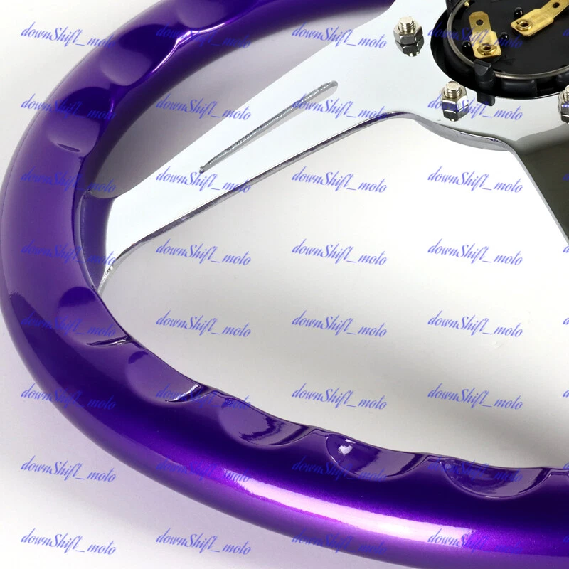 Volante JDM roxo em forma de coração, cabo ABS, rosa, aço, cromado, 3 raios - Imagem 2 de 4