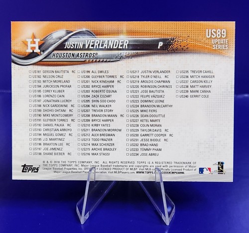 Justin Verlander 2018 Topps Update #US89 Houston Astros Rainbow Foil - Picture 2 of 2