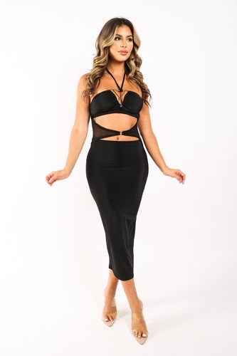 Women's Sexy Sleeveless Cut Out Detailed Halter Neck Casual Clubwear Party Dress - Picture 33 of 47