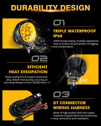 AUXBEAM 4"INCH Motorcycle Headlight LED Flood Fog Lights Amber Driving W/ Wiring - Picture 4 of 12