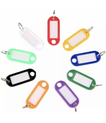25 Plastic Key Tags Metal Ring Luggage Card Name Label Keychain Split Rings