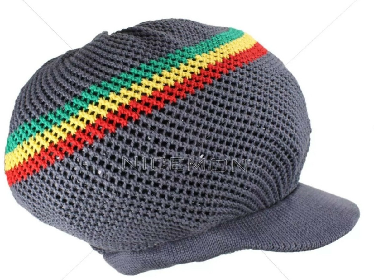 Smooth Irie Mesh Crochet Tam Color Blue/White Stripes One Size | NWT Slouchy Hat Caron O main image 3