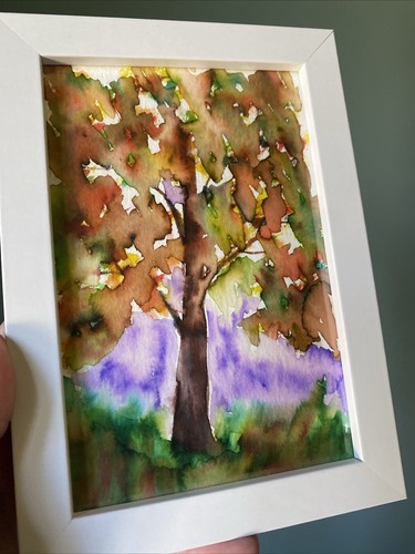 Baum, Herbst, Sonnenuntergang, Sonnenaufgang, abstrakt, 4/6, Originalgemälde auf Papier, gerahmt - Bild 2 von 6