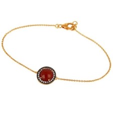 18K Gold Plated Red Onyx Gemstone White Zircon 925 Sterling Silver Jewelry