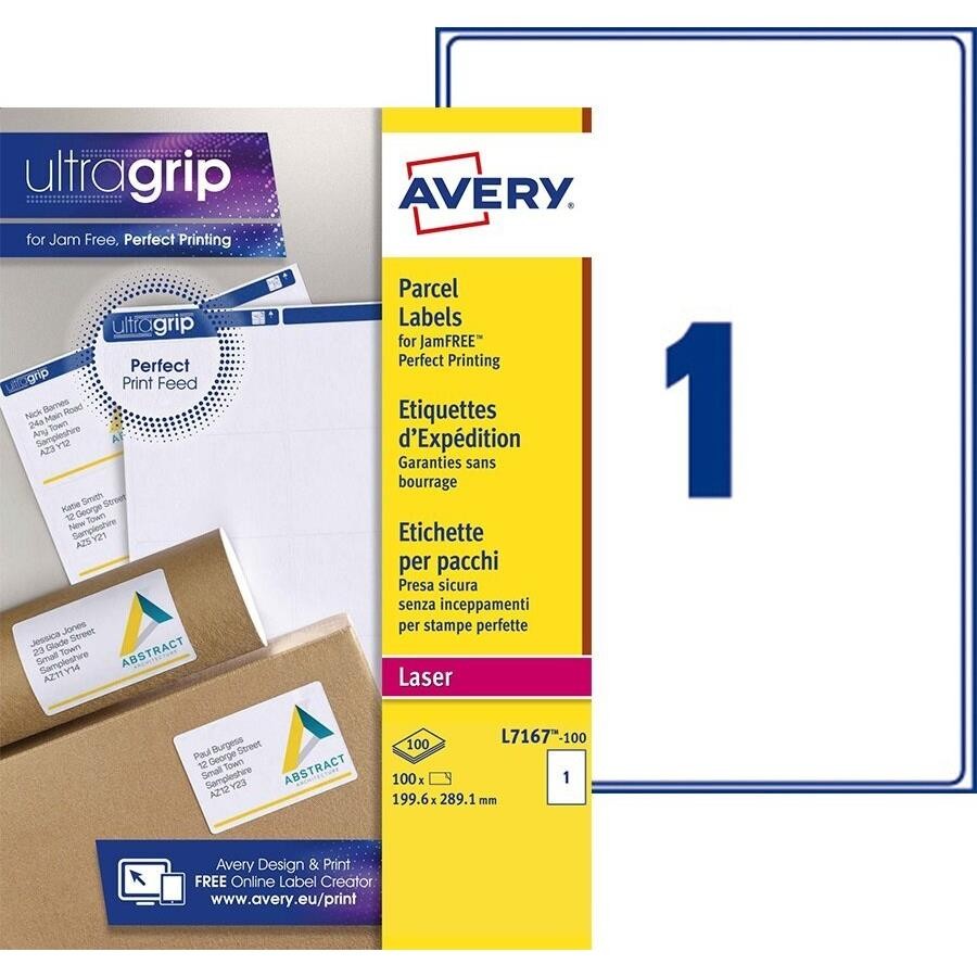 Avery L7167-100 Étiquettes laser blanc 199,6x289,1 mm pour grands colis