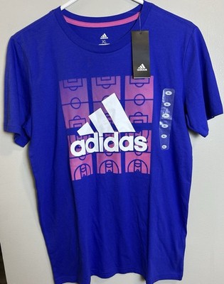 Adidas Girls T Shirt On The Court Size XL Blue Pink Reg Fit NWT Basketball