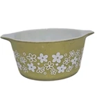 PYREX #473 Crazy Daisy 1 Qt Vintage Casserole Dish Green