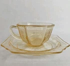 VINTAGE DEPRESSION GLASS TOPAZ AMBER PRINCESS 2" TEA CUP AND 5.5" SAUCER