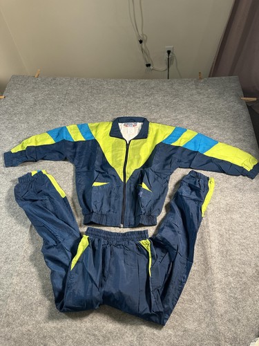 Vintage Jordache Tracksuit Youth Small Blue Neon Colorblock Athletic Set 90s