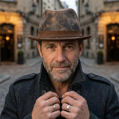 Handmade Distressed Brown Leather Fedora Hat Vintage Trilby Western Travel Gift