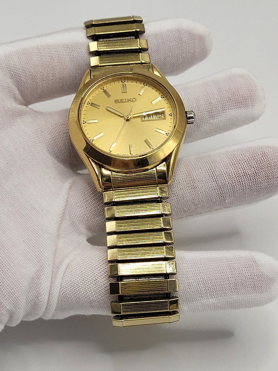 WORKS ] 37MM SEIKO Men's Watch Flex Band 7N43-9070 Day Date Quartz