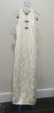 Vintage Y2K Cache Ivory W/Gold Satin Damask Formal Maxi Dress Gown SZ4 Holiday