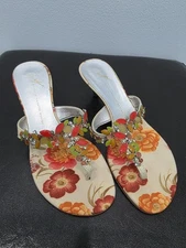 Giuseppe Zanotti Design Vicini Vero Cuoio Floral/Jeweled Sandal Heels Size 36.5
