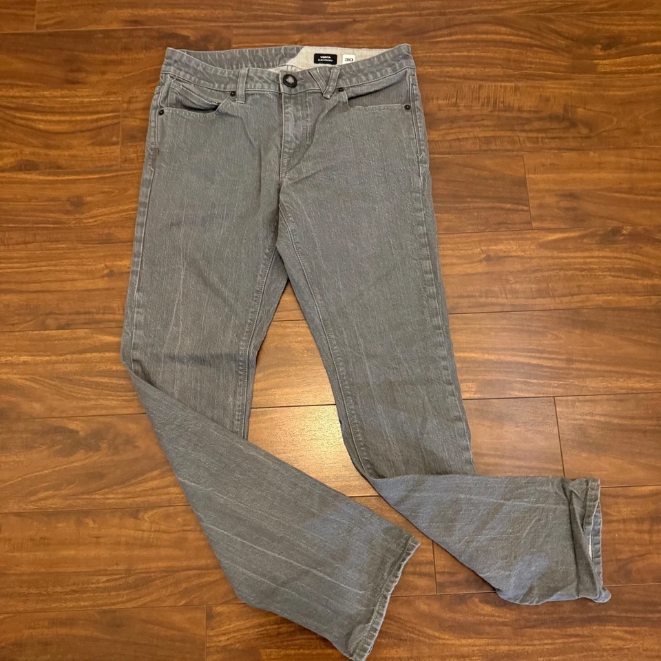 Volcom Vorta Slim Straight Mens Gray Jeans Size 30 Denim Skate Style Streetwear - Image 2 of 4