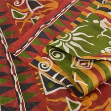 Sanskriti Vintage Sarees Indian Warli Art Printed Blend Silk Sari Craft Fabric