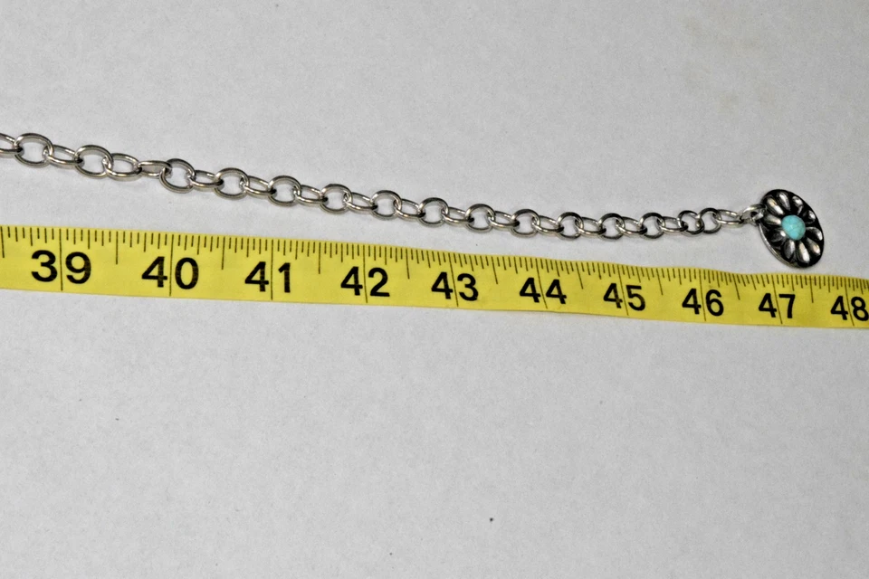 Vintage Southwestern Concho Chain Belt 90s Oval Turquoise Metal 48 Inches Long - Image 4 of 4