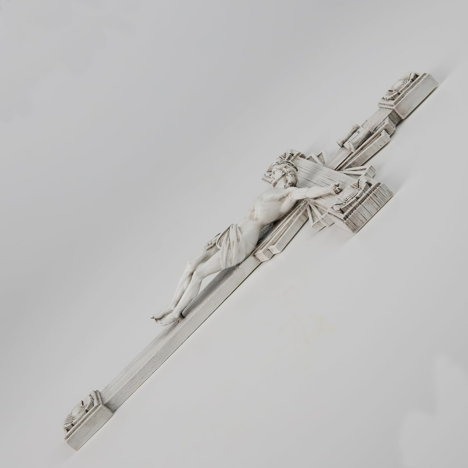 BC Catholic Crucifix Wall Cross, Jesus Christ Home 12.3L x 7.5W, Grey White 