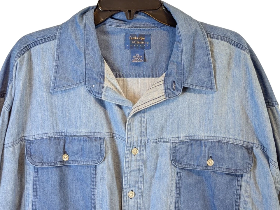 Camisa vaquera parcheada Cambridge Classics para hombre talla XXL Mervyns vintage Y2K occidental Foto 2 de 4