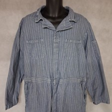 Vtg Aramark Durable Press Overalls Men's 48 Regular Blue White Herringbone
