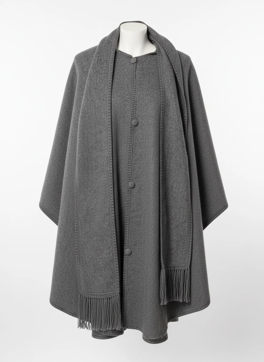 Capchatex Alpaca Poncho Womens One Size Wrap Grey Button Front Scarf