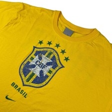 VTG Brasil CBF x Nike Men's 100 Cotton 2-Sided S/S T-Shirt Yellow Large