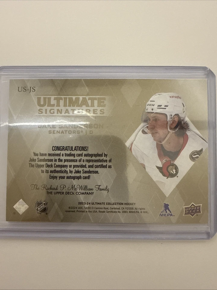 2023-24 Ultimate Collection Ultimate Signatures Jake Sanderson Gold #9/10 - Image 2 of 2