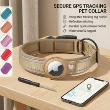Reflective Dog Collar with AirTag Holder Adjustable Waterproof Pet Collar