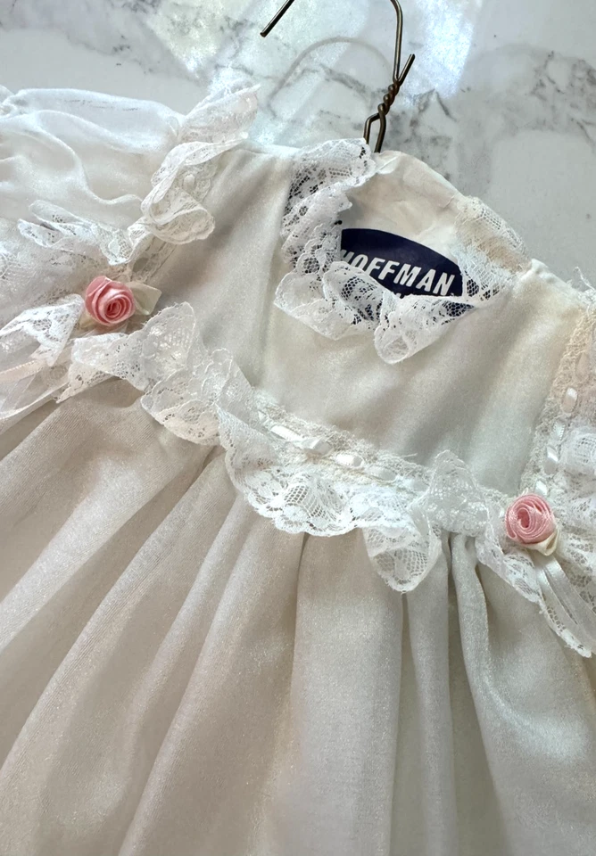Handmade Infant Baby Long Christening Dress Gown White Lace Adorable Beautiful - Image 4 of 4