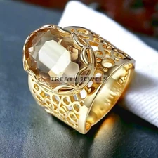 Citrine Oval Cut With 925 Sterling Silver Gold Plated Ring For Men's #476 #
