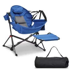 Hammock Camping Chair Blue Mesh Fabric Chair with Retractable Footrest and Carry